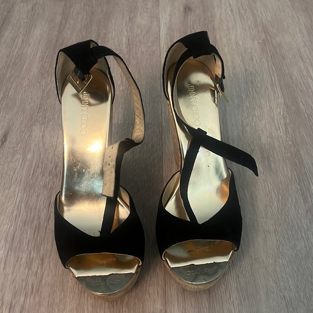 SOLD! Beautiful suede cork wedges from Jimmy Choo.